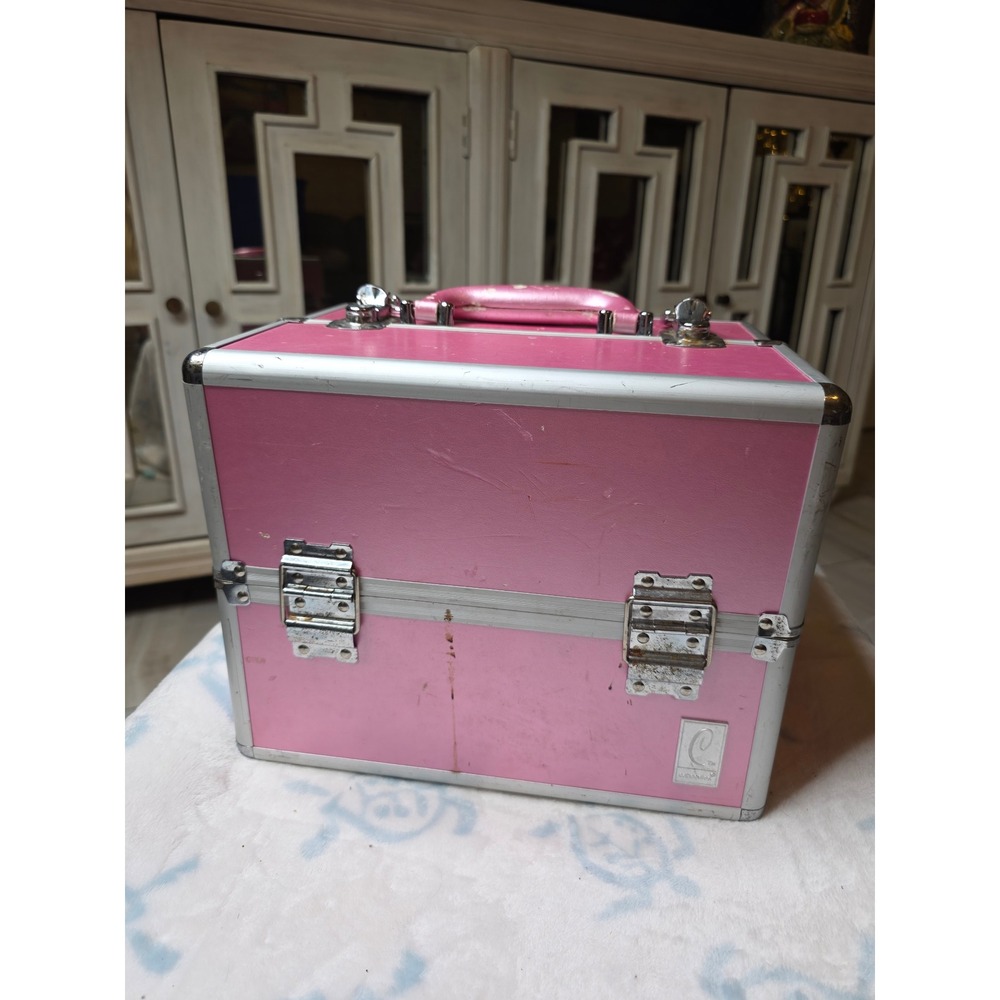Caboodles Pink Aluminum Makeup Train Case Professional Vanity Storage Box 4 Tray - Picture 6 of 16